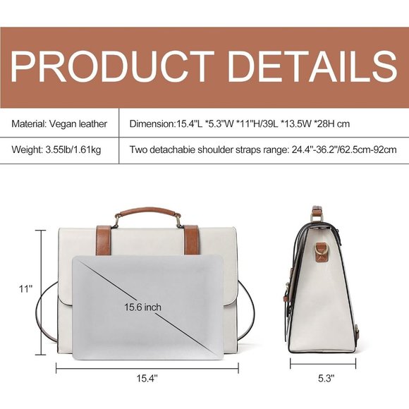 CLUCI Briefcase for Women 15.6 inch Vegan Leather laptop backpack Large Computer - Picture 3 of 6